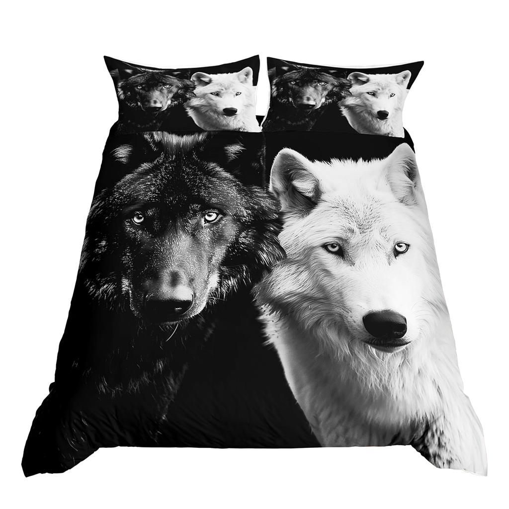 Wolf Soft Duvet Cover Set Quen Sized Dimensions Animal 3D Patern Beding Set for Adult People plus Kid Wild Wolf Jungle Animal Hunting Warm Comforter