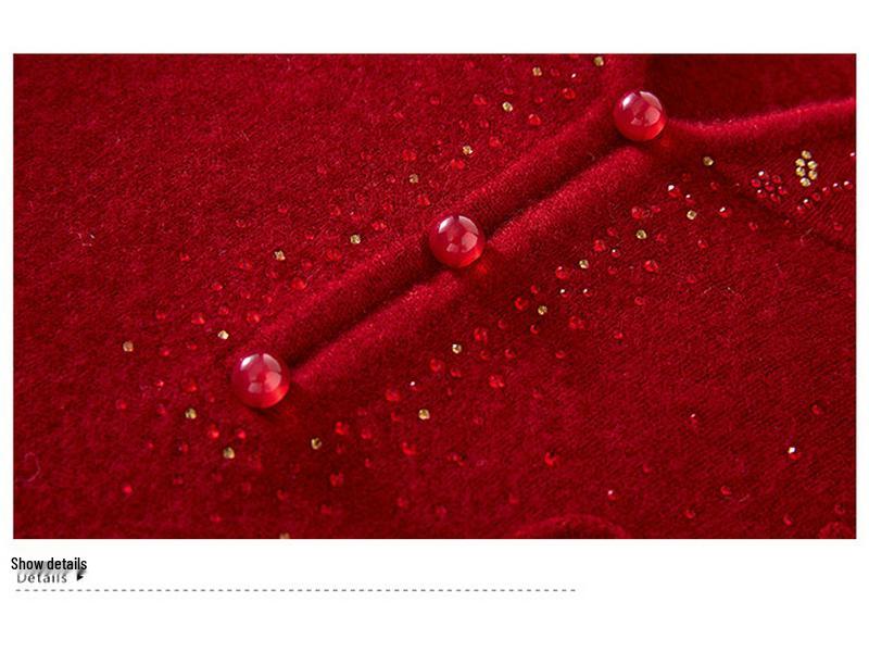 Benmingnian Red Wool Sweater for Middle-Aged Women - Plus Size Autumn/Winter Fashion Pullover