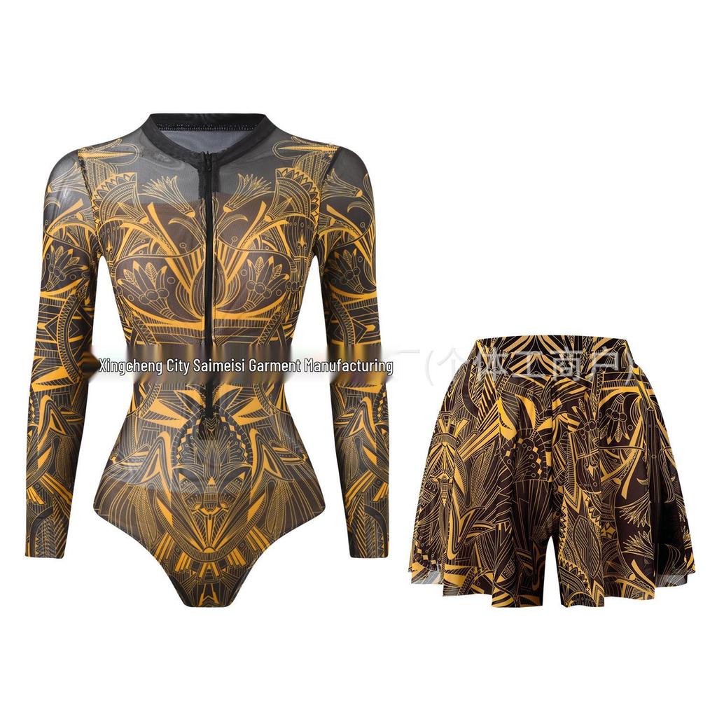 Women's Long Sleeve Sun Protection Bikini Set with European & American Style Shorts