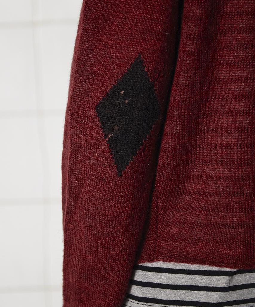 Unalloyed Argyle Elbow Knit Zip-Up Hoodie / Burgundy