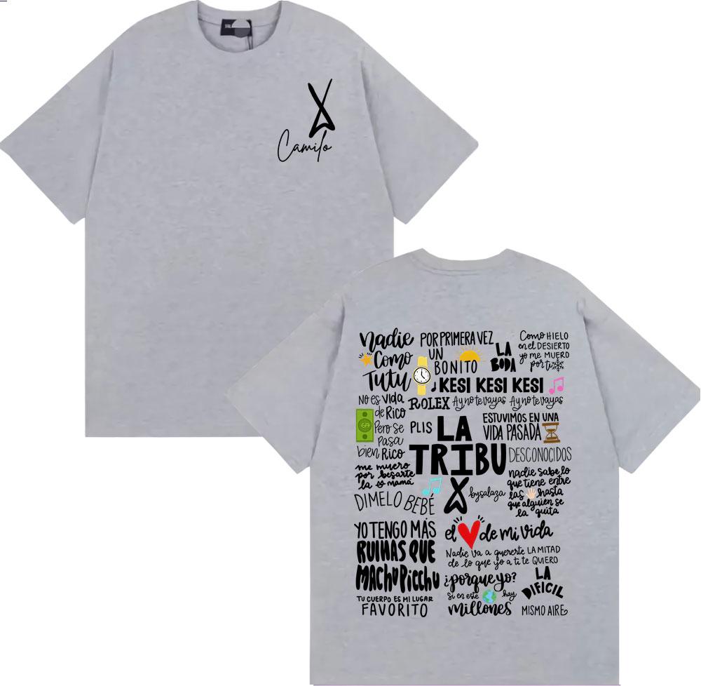 2025 Summer Singer Camilo La Tribu Album Letter Printed Tshirt Mens Fashion Retro Gothic Tshirt High Quality Cotton Tshirt