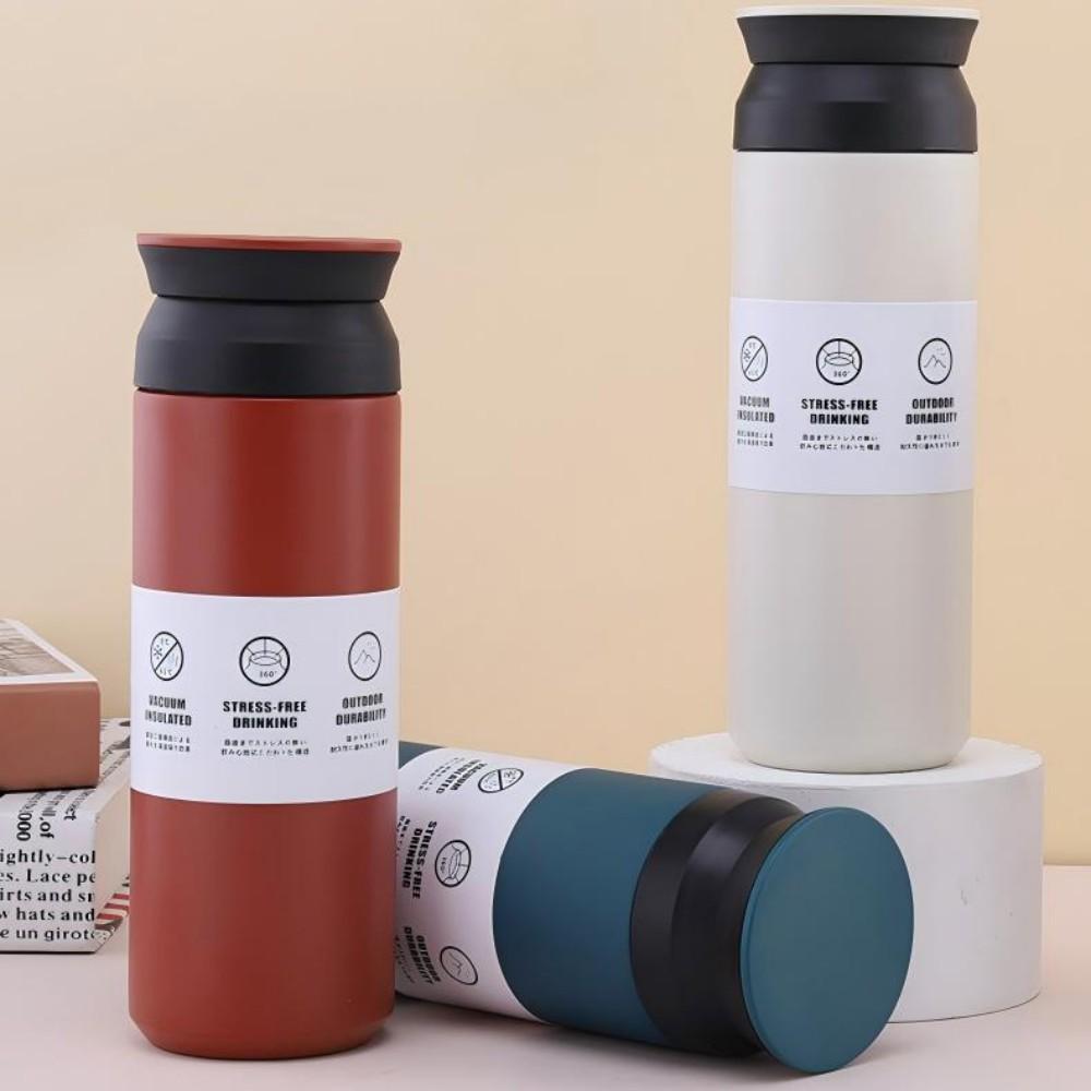 500ml Insulated Cup Stainless Steel Simple Portable Flat Lid Insulated Bottle Leakproof Insulated Water Cup For Women Men