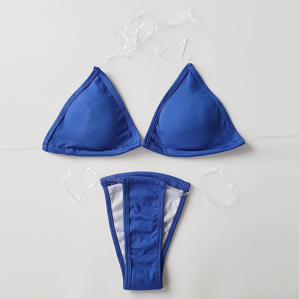 2025 New European & American Solid Color Push-Up Bikini with Transparent Straps - Sexy Women's Swimwear