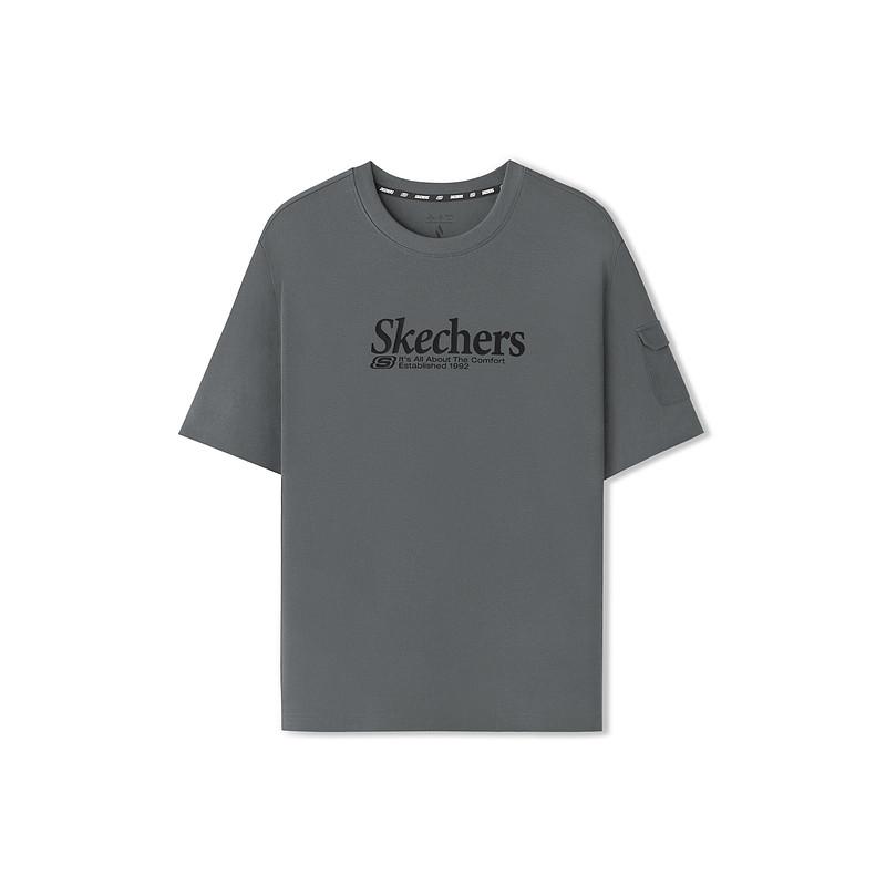 Skechers Knitted Round Neck Loose Short Sleeve Comfortable Breathable Classic Versatile Casual Simple T-Shirt Men tops L226M004-013P M
