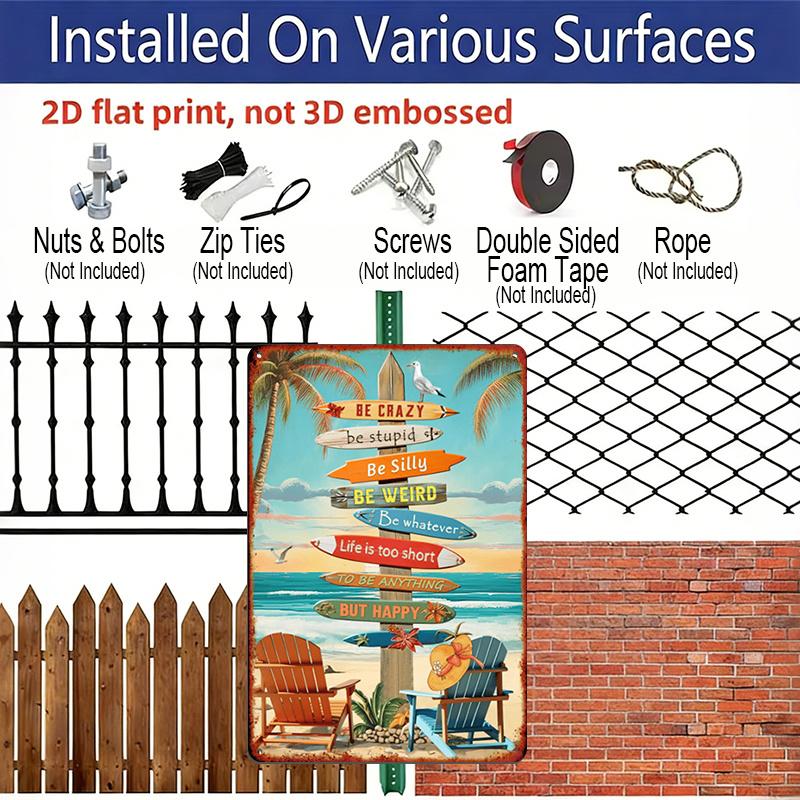 2D Flat Vintage Surfboard Aluminium Metal Sign with Inspirational Beach Quotes - Retro Coastal Wall Art Decor for, Cafe, Bar, Beach House - 8x12 Inch