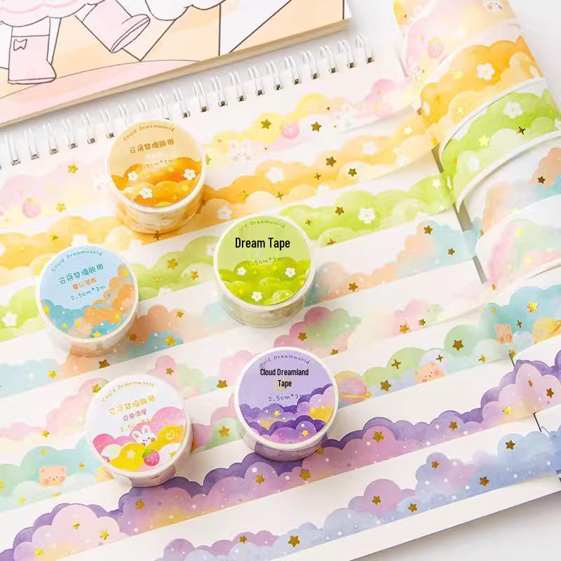 

Dreamy Cloud Gold Foil Washi Tape Set: Cute Wavy Lace Design for Journaling