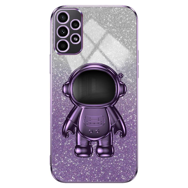 For Samsung Galaxy A53 5G Case Glitter PC+TPU Protective Cover with Astronaut Kickstand