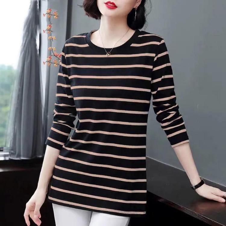 

Casual Striped Pullover Shirt Long Sleeved Round Neck Tops for Women Slim Fit M дубильная кора