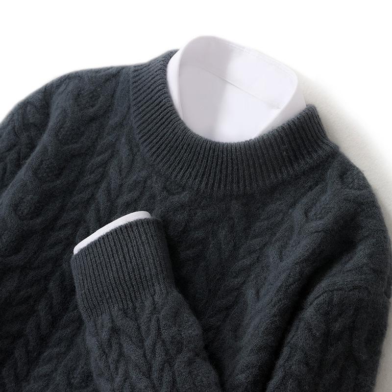 Men s Thick Pure Wool Sweater - Autumn/Winter Casual Loose Knit Pullover M 120-130 lbs
