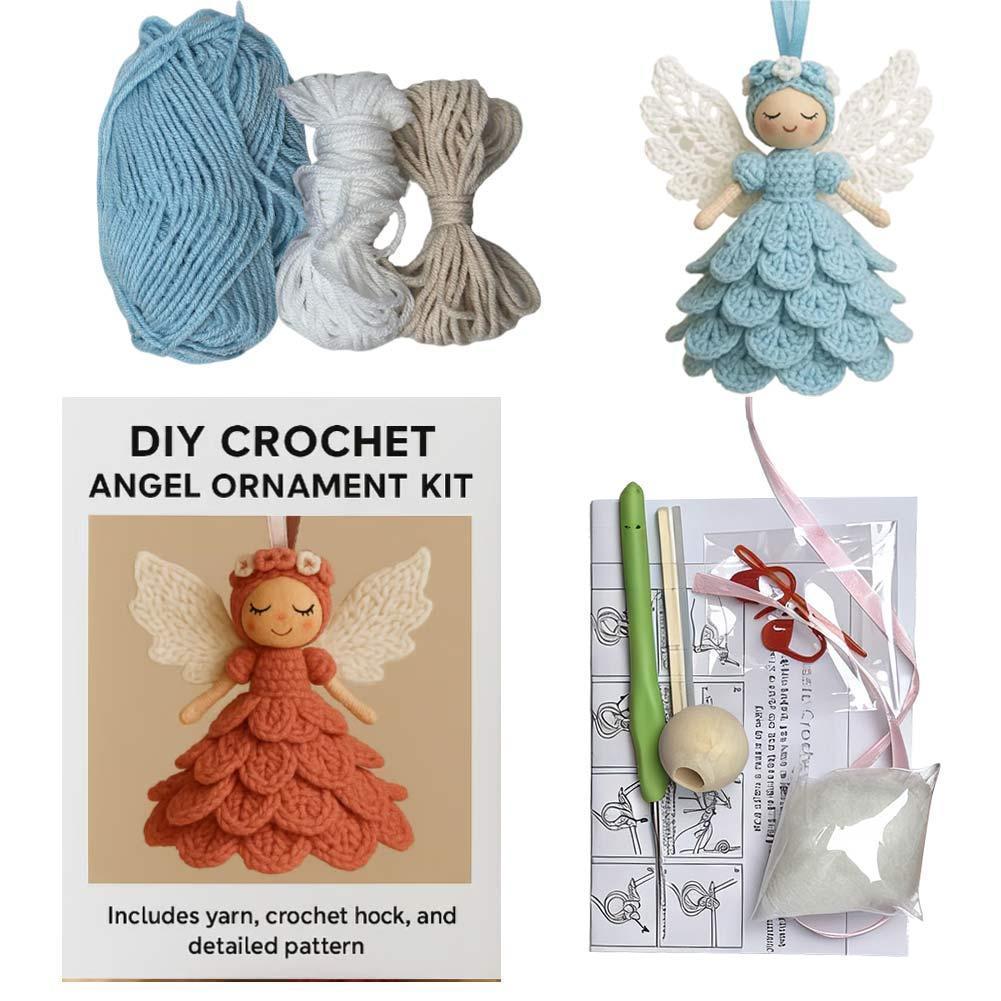 DIY Crochet Christmas Angels Xmas Tree Decorations, Unique Christmas Angels Gift Crochet Craft Kit with Yarn for Beginners