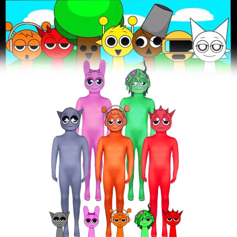 Cosplay Incredibox Sprunki Kids Adults Jumpsuits Halloween Costume Bodysuit