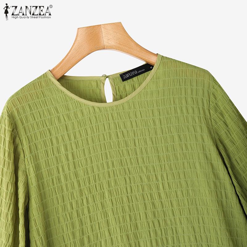 ZANZEA Women's Casual Textured O-neck 3/4 Sleeve Loose Blouse