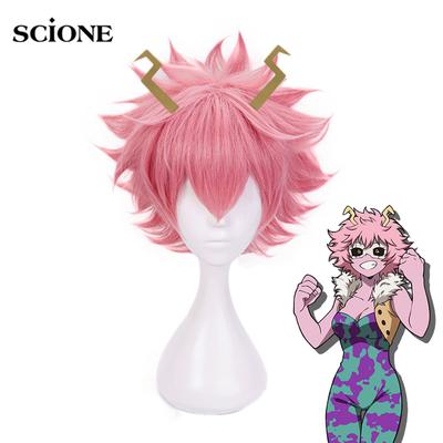 2 adet Peruk + Şapkalar My Hero Academia Mina Ashido Pembe Peruk Şapkalar Cosplay Kostüm Boku no Hero Academia Isıya Dayanıklı Sentetik Saç Peruk