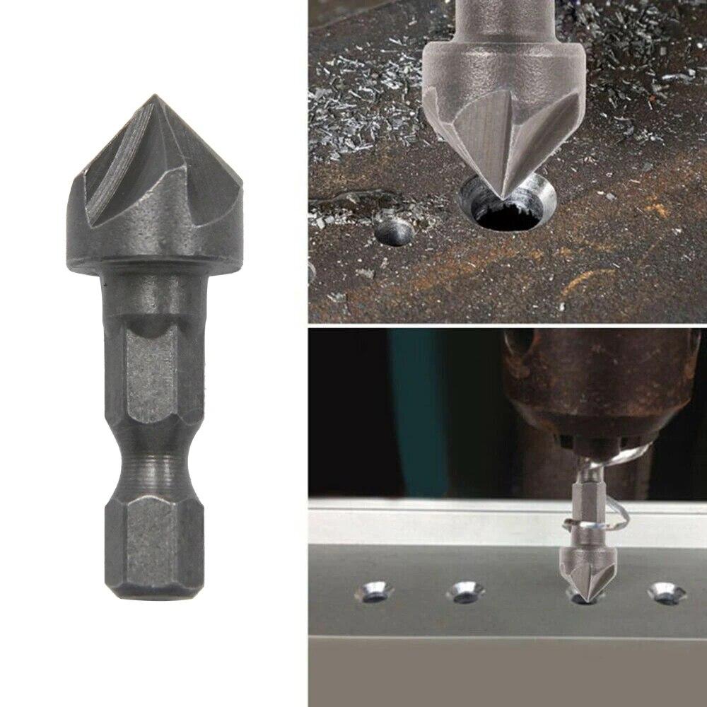 2pc 1/2 Hexagonal Shank Five Blade Countersunk Drill 12.5mm 5pc Woodworking Hole Opener Spot Facer Deburring Drill Bit Set
