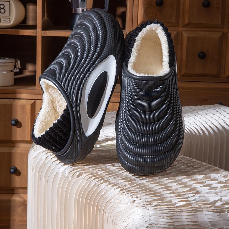 Wasserdichte EVA-Tasche mit Baumwollpantoffeln für Herren im Herbst und Winter, Rutschfeste Dicksohlige Haus- und Innenschuhe mit Plüsch-Baumwollschuhen