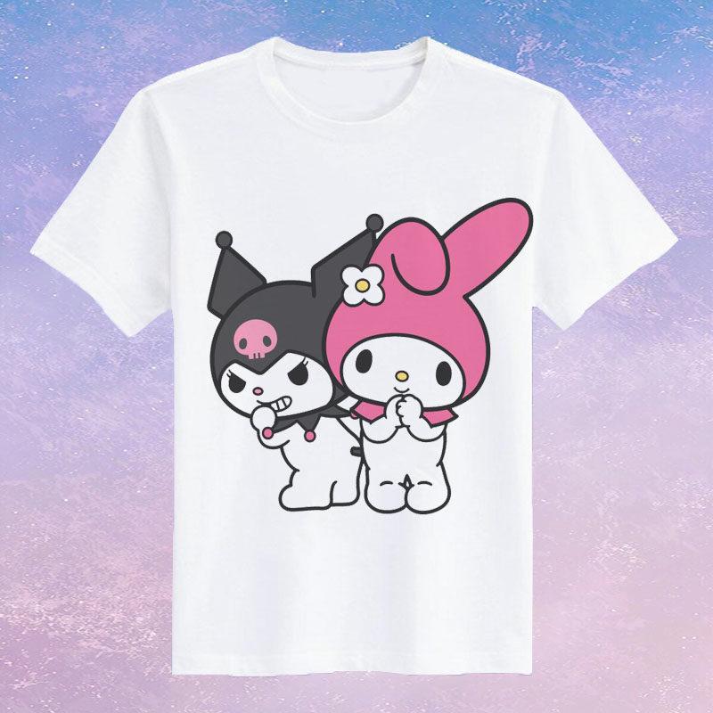 Childrens Pure Cotton Short Sleeved Japanese Cute Rabbit Cute Cute Kuromi Cartoon Printed Parentchild Tshirt Half Sleeve