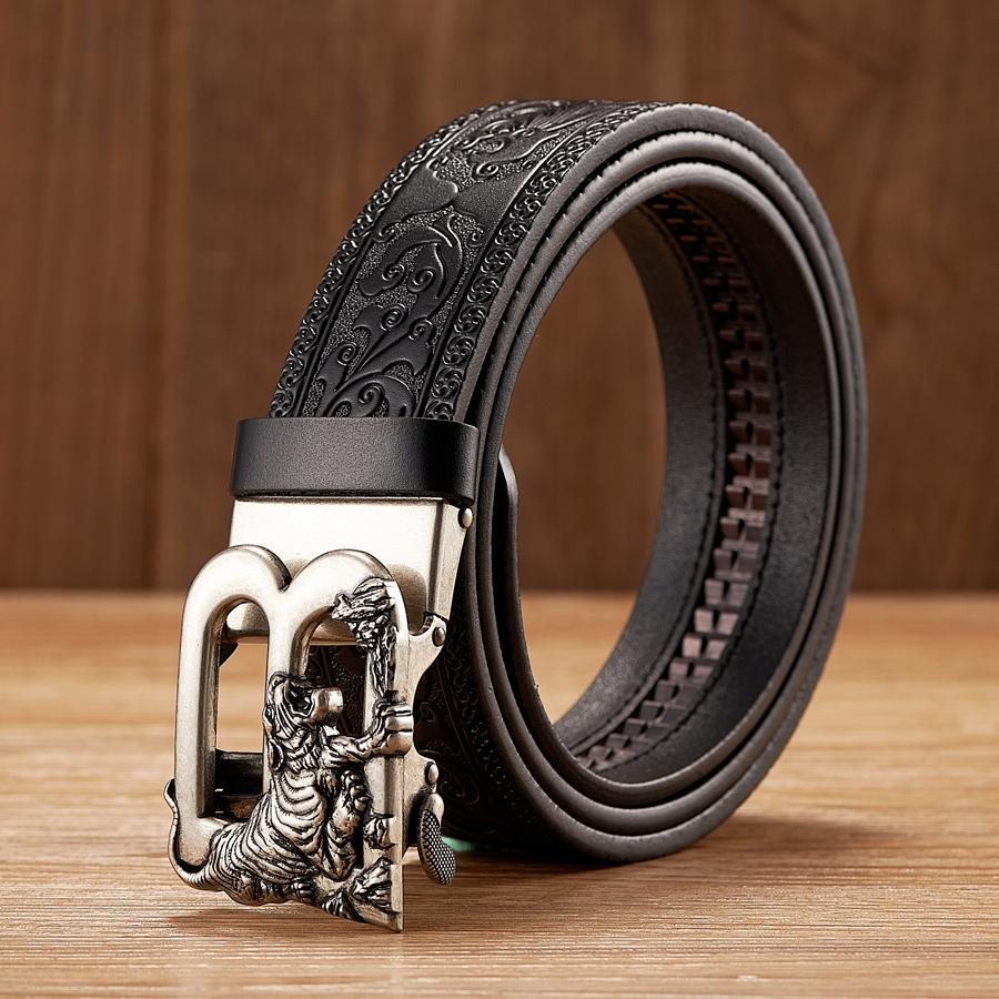 3.5CM Tiger Alloy Automatic Buckle Cowskin Leather Belt Quality Men Wasitbad Strap Genuine Leather Gift Bussiness Belt for Jeans