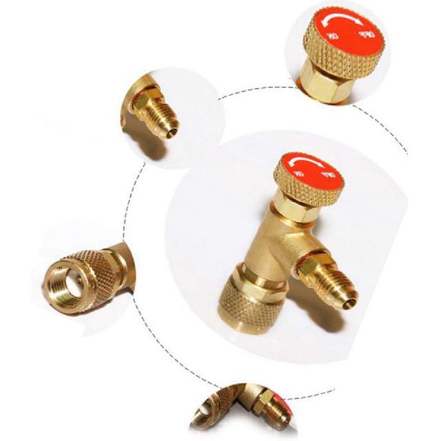 PolaLander 1pc R410A Air Conditioning Refrigerant Valve Adapter 1/4" SAE Male To 5/16" SAE Female Charging Hose Flow Control Valves