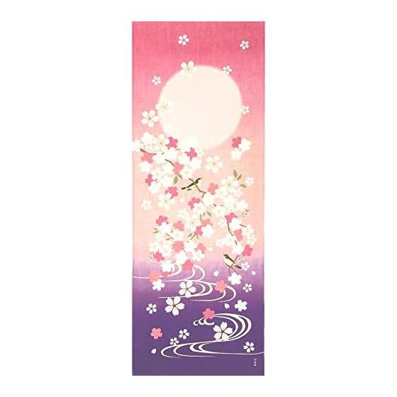 Hamamonyo Tenugui Towel: Cherry Blossoms and Bush Warbler