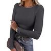 New women's long-sleeve stretch round-neck ribbed shirt, slim-fit casual basic top
