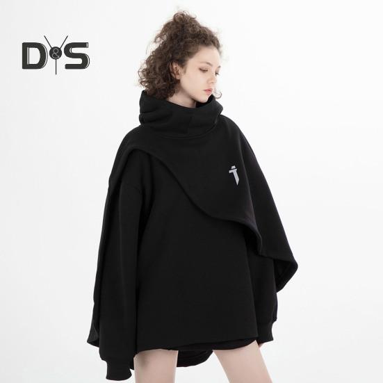 Unisex Hoodie Fake Two-piece Poncho Multi-Layered Irregular Design Thick High Collar Mechanical Style Hoodie Long-Sleeved Daily Sports Street Wear