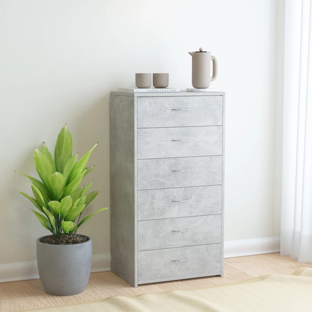 Sideboard with 6 Drawers Concrete Grey 50 x 34 x 96 cm Engineered Wood