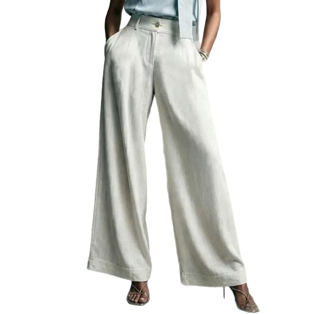 Women High Waisted Wide Leg Palazzo Pants Light Blue Denim Look Trousers