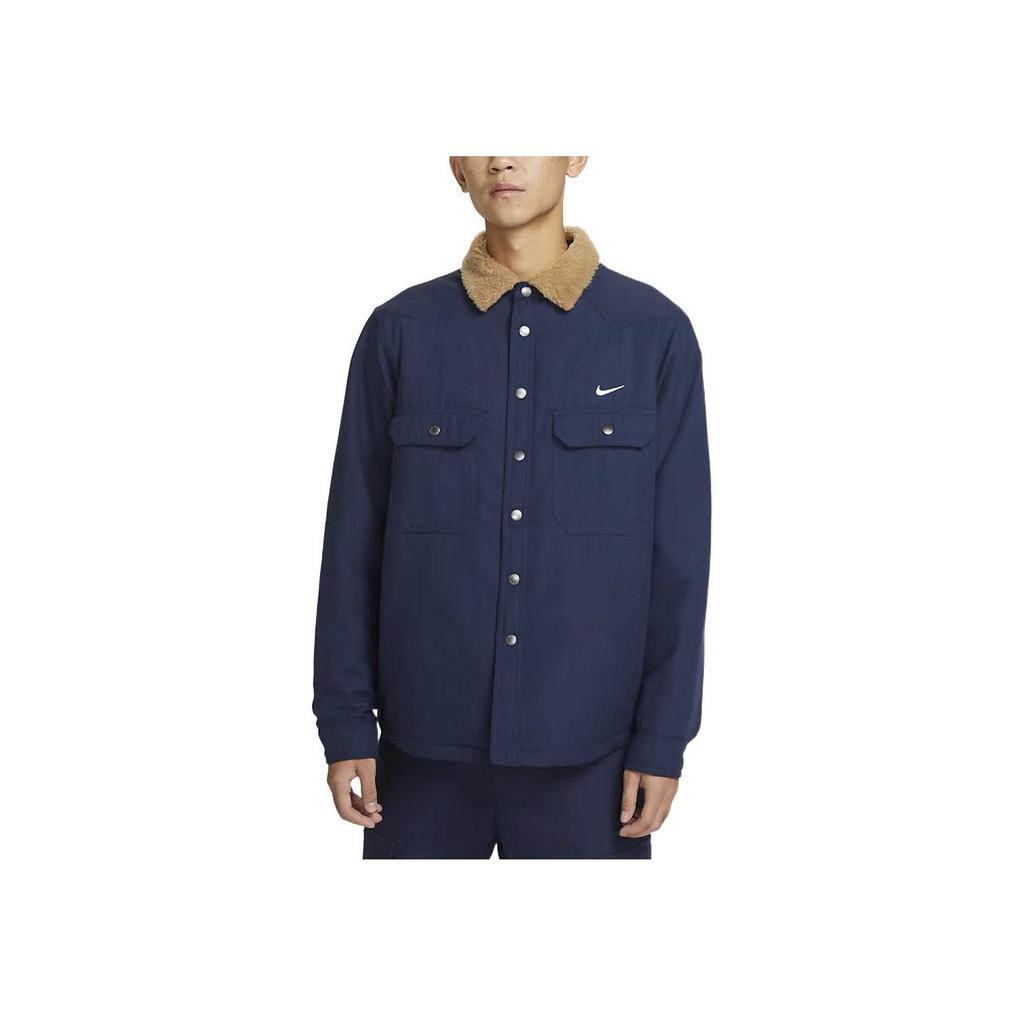 Nike Solid Color Logo Print Button-Up Collar Jacket Men Outerwear Blue DQ6329-410