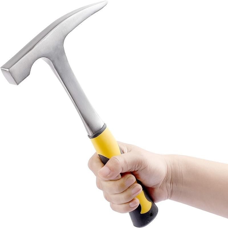 Damaly,1pc High Carbon Steel Rock Pick Hammer, All-Steel Geological Claw Hammer with Non-Slip Rubber Handle, Brushed Finish