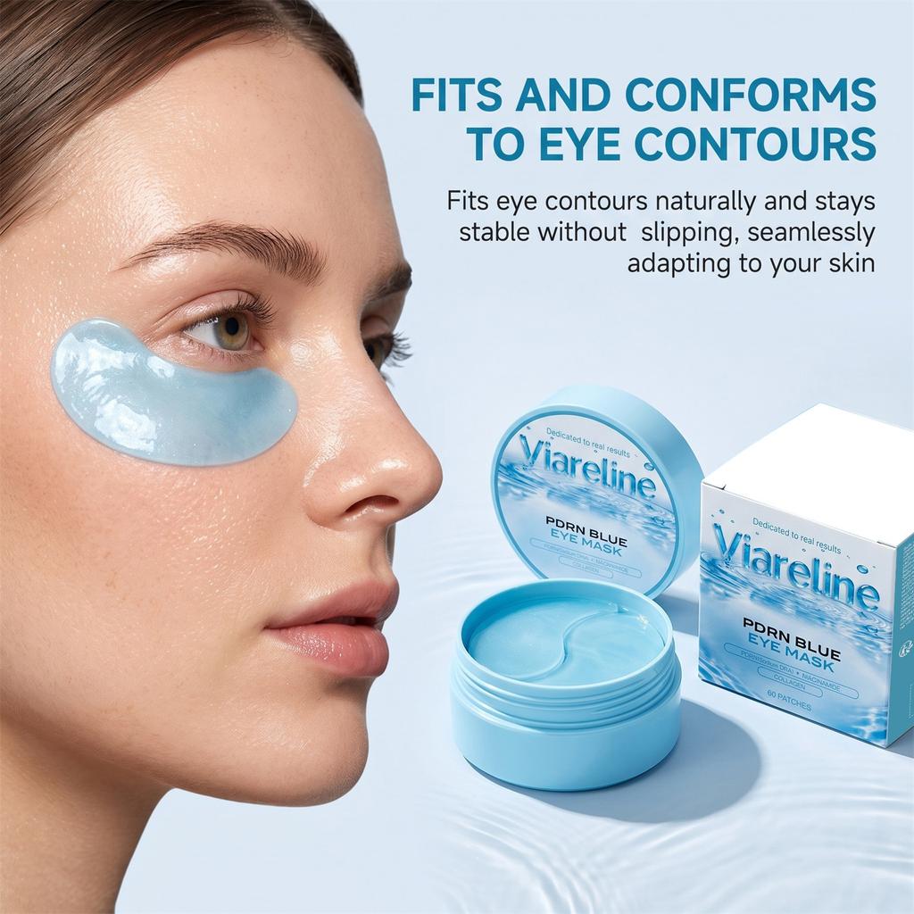 VIARELINE Blue Eye Mask Patches, Hyaluronic Acid Eye Treatment for Wrinkles, Fine Lines