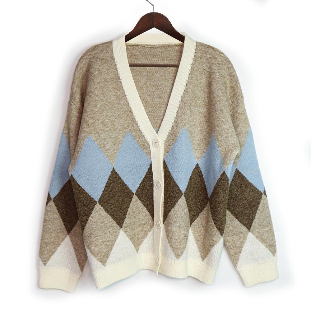 

Женские джемперы Вязаный кардиган с V-образным вырезом на пуговицах Свитера с длинным рукавом Вязаные пуловеры Джемперы L синий