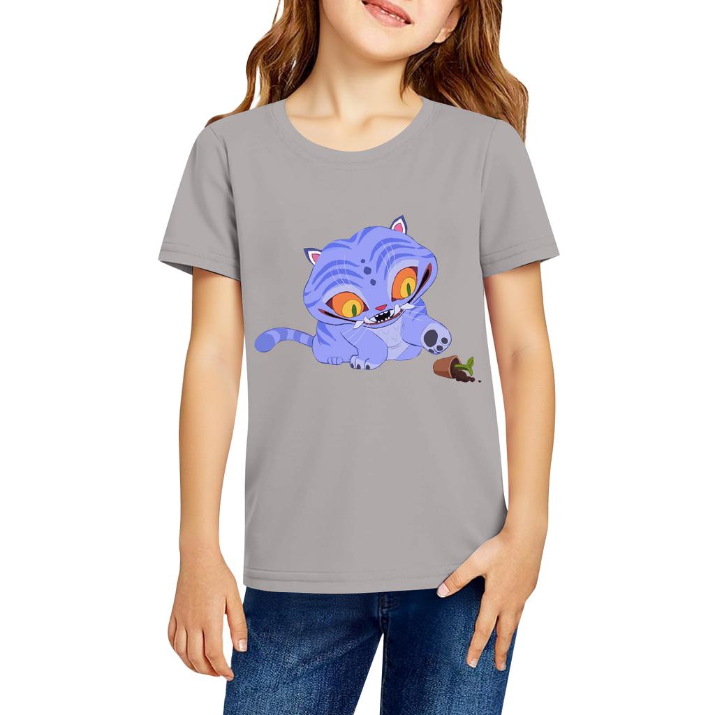 Fashionable Round Neck Short Sleeve Work Clothes Printed Tops For KID Summer Tops