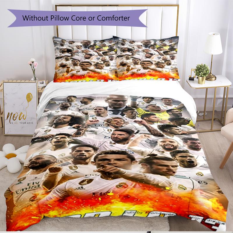 3pcs Duvet Cover Set (1*Duvet Cover + 2*Pillowcase, Without Core), football club Print Soft All‑Season Bedding Set, Home Bedroom Decor Gift