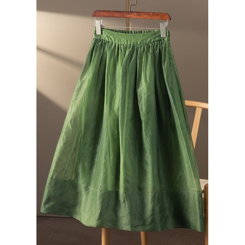 

Бренд Скидка Бренд Прилавок Вывод Экспорт Оригинальный Образец Женская Одежда Большая Распродажа Тяжелый Вес Шелк Органза Высокая Талия А-силуэт Юбка Green S