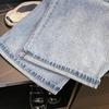 Korean Style High Waist Cuffed Denim Wide-Leg Pants with Lace Belt