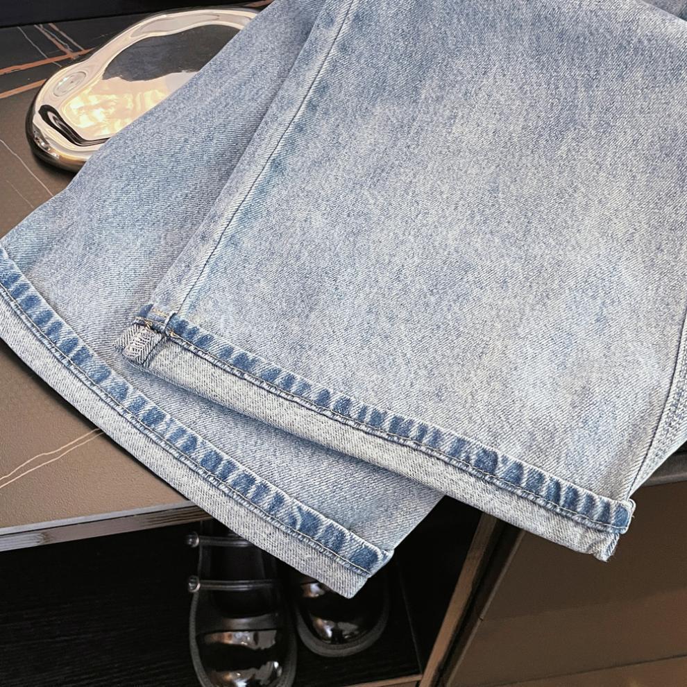 Korean Style High Waist Cuffed Denim Wide-Leg Pants with Lace Belt