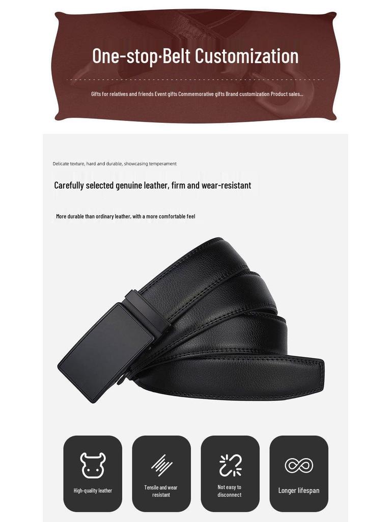 Men's Double-Sided Genuine Leather Belt with Rotating Pin Buckle - Business Casual Style