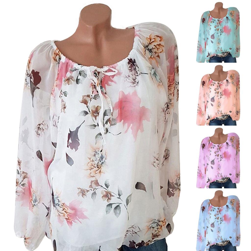 Damen-Blusenoberteile mit Blumenmuster in Übergröße, lässige Tunika, lockere T-Shirts