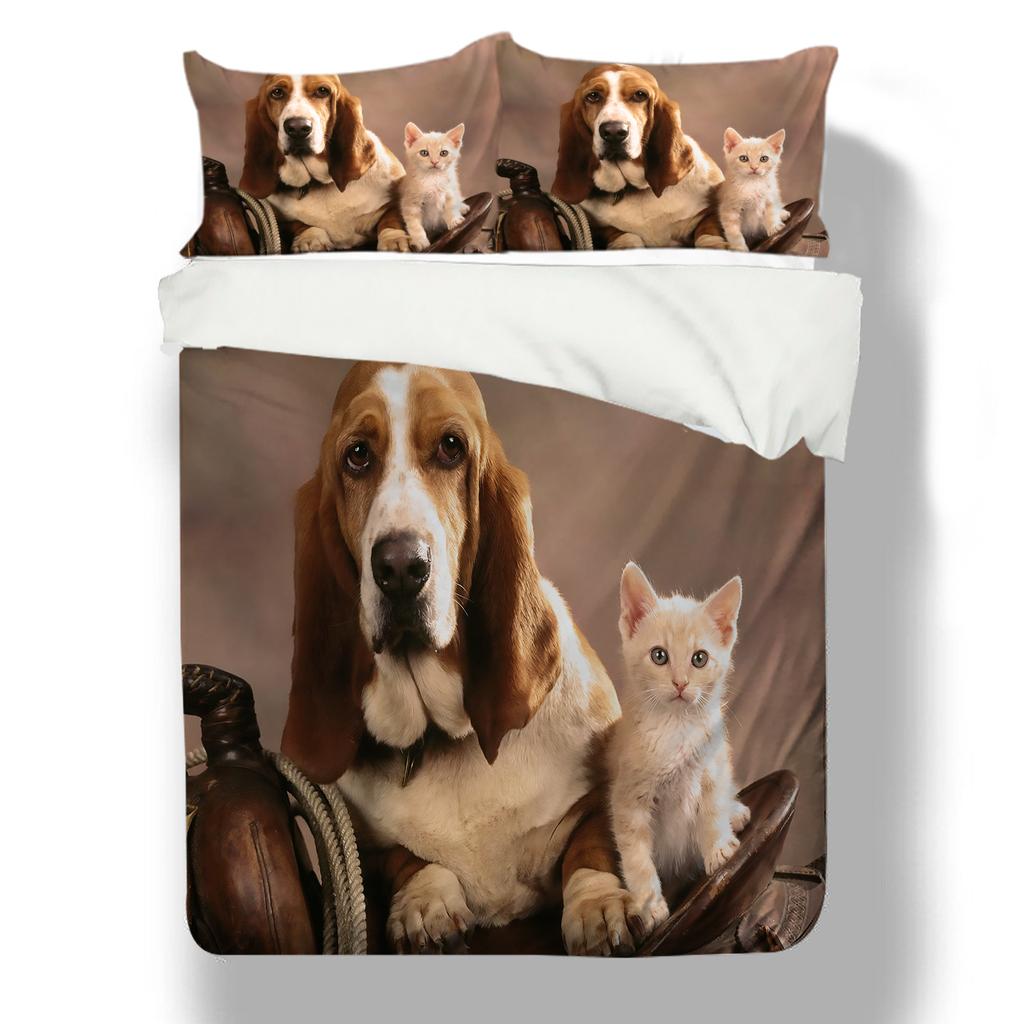 Sada povlečení s 3D vzorem pro domácí mazlíčky Domácí Ložnice Povlak na polštář Povlečení pro jednu/manželskou postel Dekorativní ložní souprava pro 2/3 ložnice