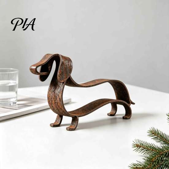 Außenhofkunst für Hundebesitzer Rustikale Dackel Metallskulptur, Minimalistische Linien Eisenstatue, Vintage Künstlerische Innenregal Dekoration Wiener
