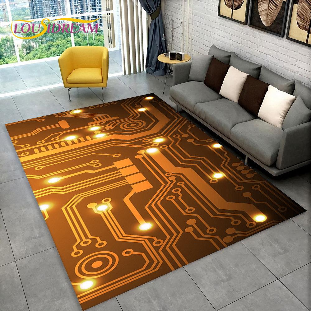3D Chip Circuit Board Area Rug,Carpet Rug for Home Living Room Bedroom Sofa Play Room Doormat Decor,Kid Game Non-slip Floor Mat