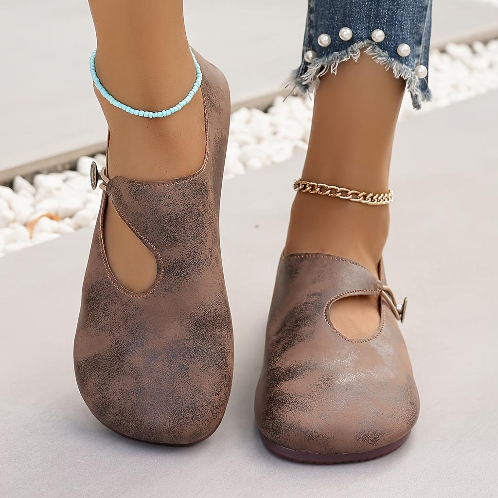 Fashion Retro Style Women's One-pedal Flat Shoes - Light and Comfortable, Round Head Design and Rubber Sole