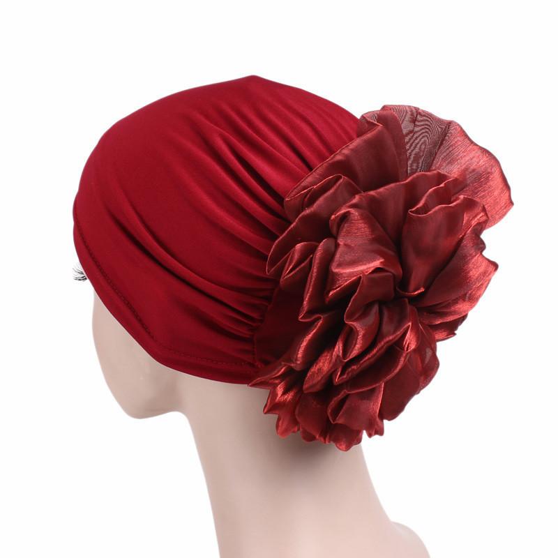 Fashion Women Big Flower Hijab Bonnet Muslim Stretch Headscarf Islamic Head Wrap Turban Caps Ladies Hair Accessories Chemo Hat