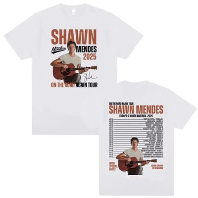 Zpěvák Shawn Mendes na The Road Again Tour 2025 Potisk Trička Pánská Dámská Hip Hop Tričko Bavlna Kulatý Výstřih Pánské Tričko Streetwear