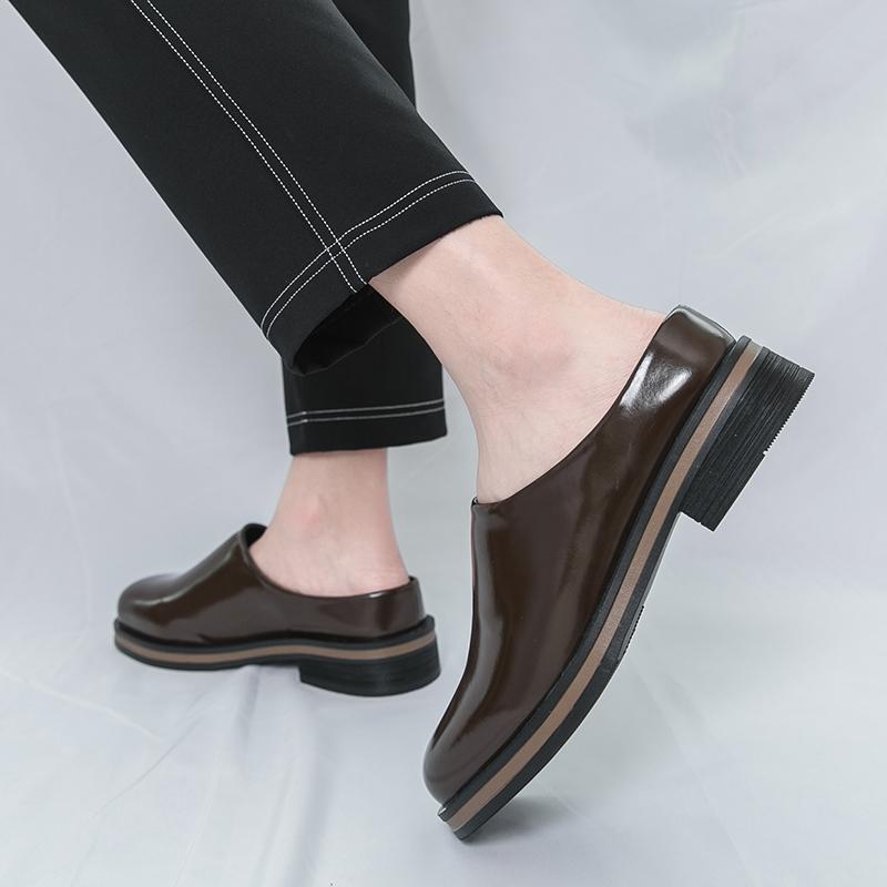 2025 Summer New Men's Outside Wearing Half Slippers A Lazy Slipper Sandals Breathable Heelless Small Leather Shoes