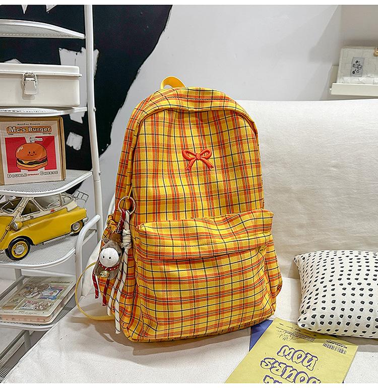 Schultasche Japanischer Ins-Stil Retro Karomuster Rucksack weiblich, Mittelschüler Schultasche einfach und vielseitig Reise Pendler Rucksack