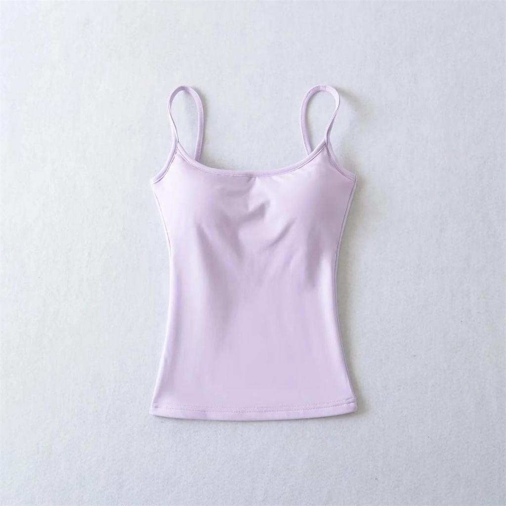 Canottiera da donna con spalline sottili, vestibilità aderente, tinta unita, basic, casual, corta