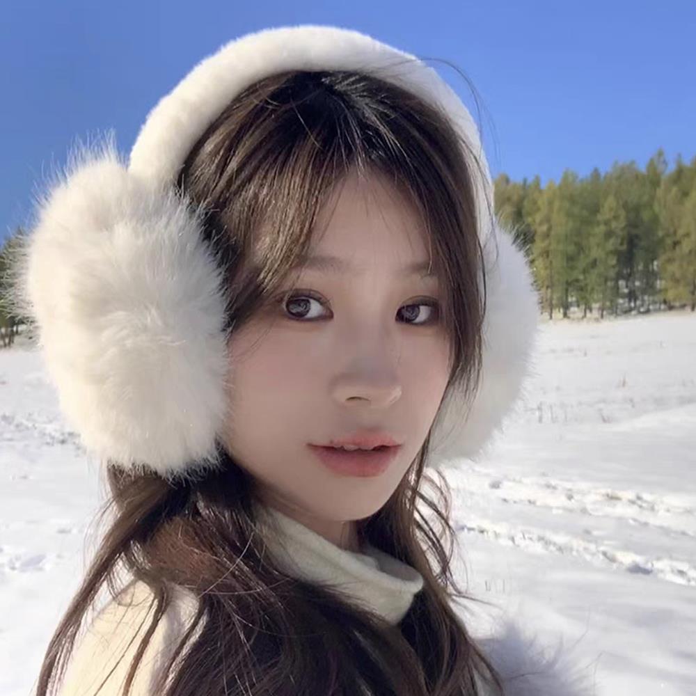 Y2k White Winter Plush Ear Warmer Earmuffs Windproof Ear Protection Earplugs Earflap For Women Cycling Outdoor Cold Ear Cover