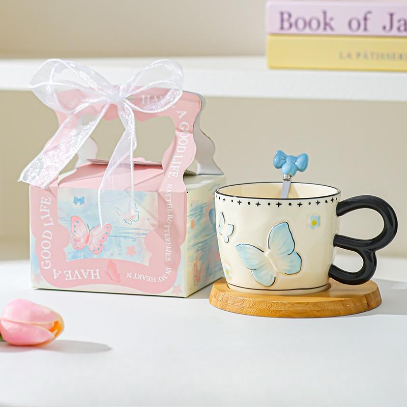 High Looking Butterfly Cup Ceramic Mug for Girls Birthday Gift Souvenir Water Cup Office Coffee Cup