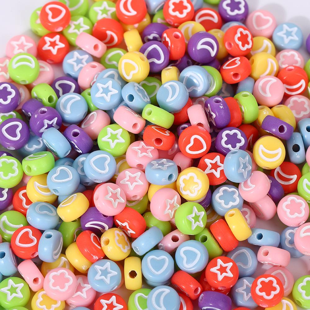Colorful Acrylic Smiley Face Beads for DIY Jewelry & Hair Ties - Star & Moon Design
